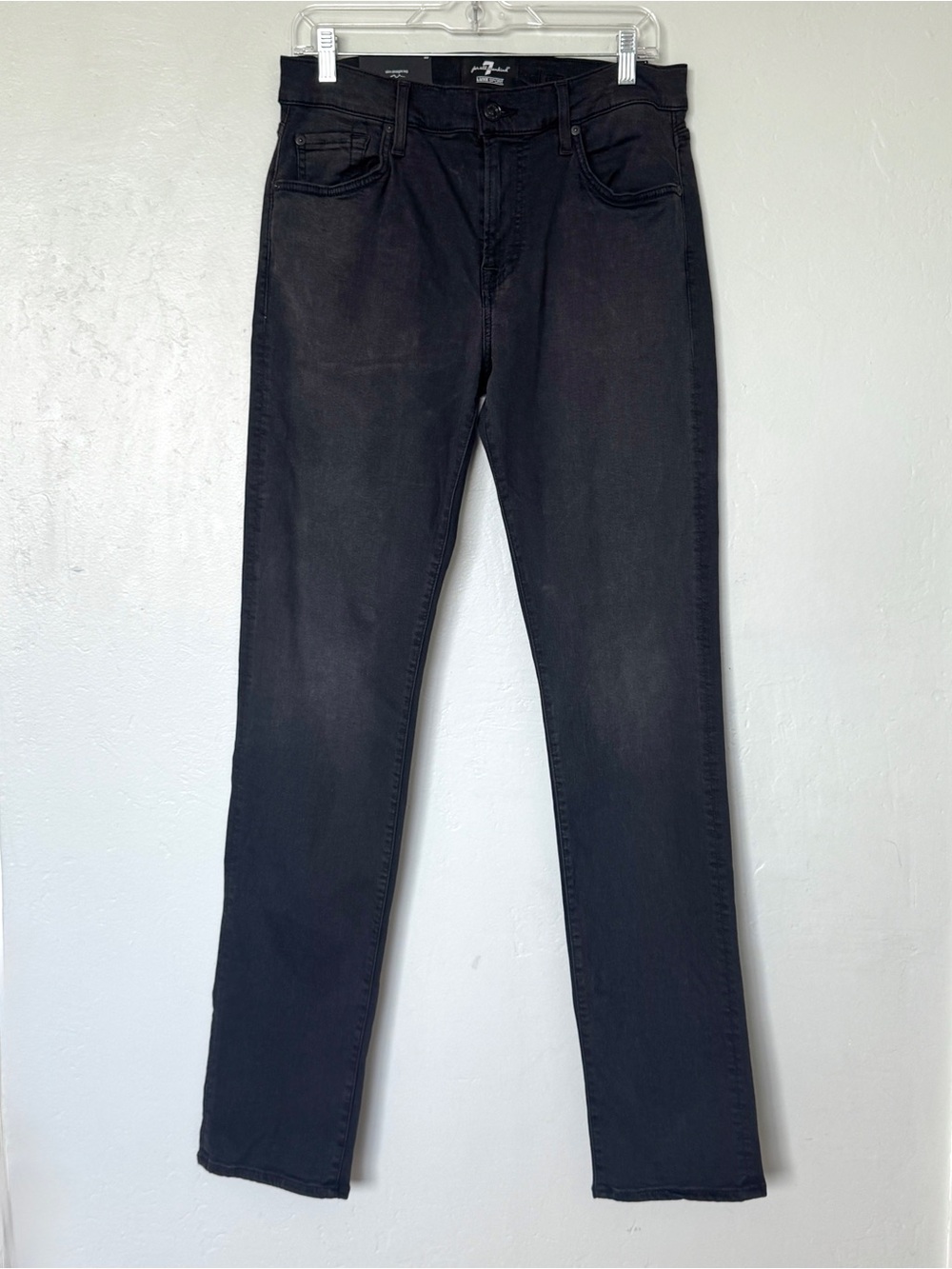7 For All Mankind Black Luxe Sport Slimmy Straight Leg Jean Washed Black Size 33